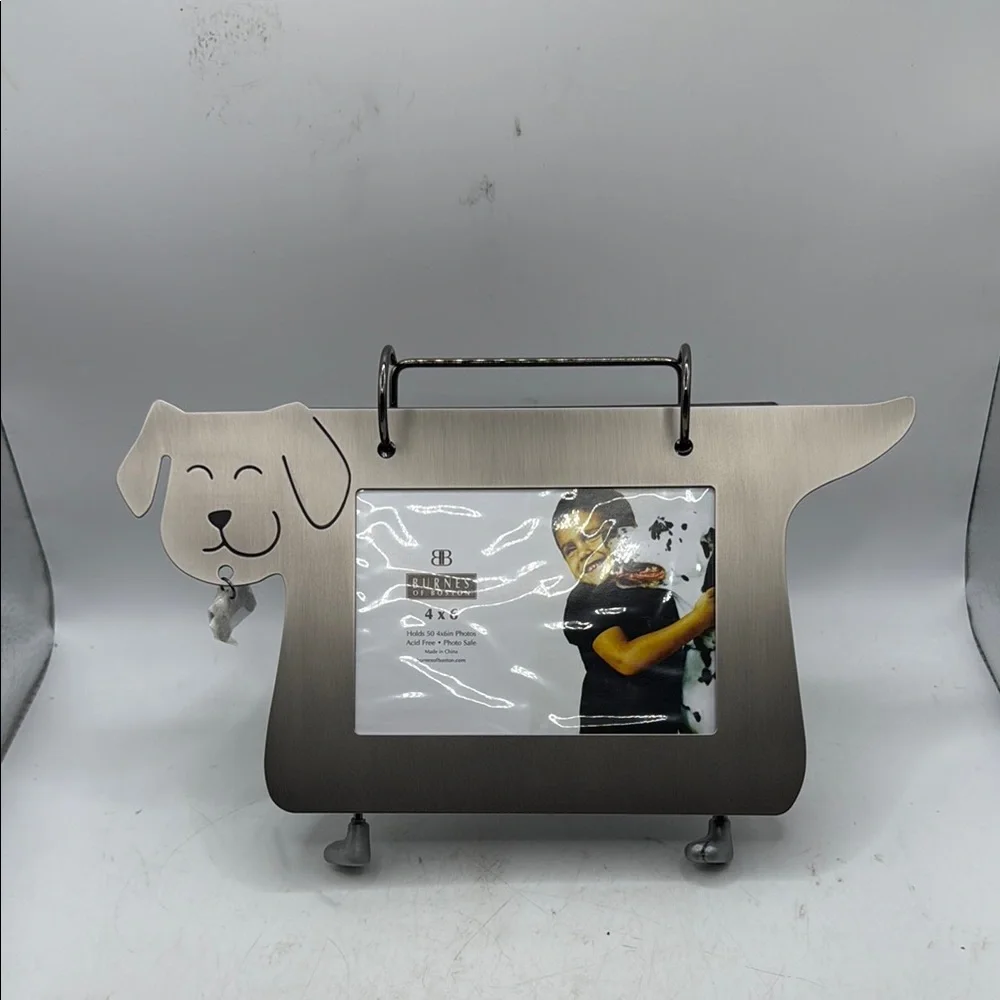 NWT Burnes Of Boston Silver Dog Photo Frame Photo Flip Its 4x6